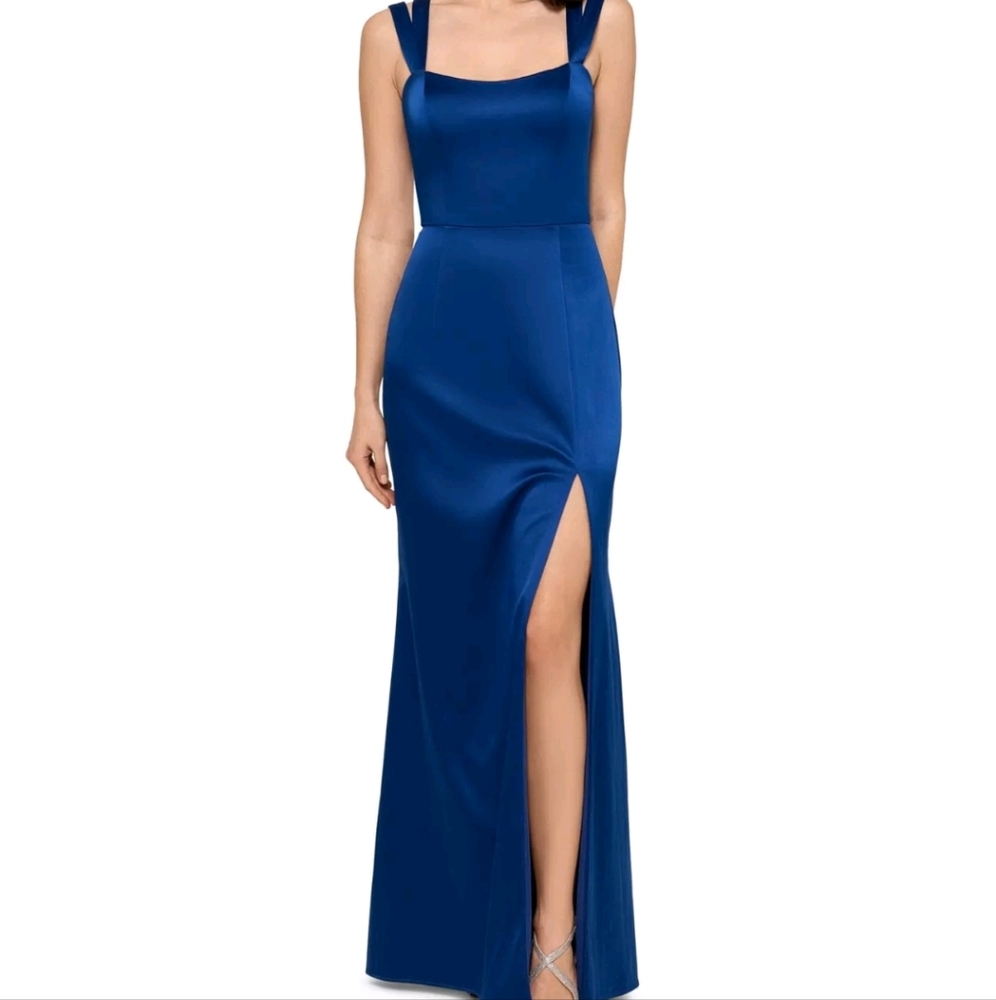 Xscape Blue Satin Formal Dress